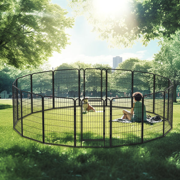 16 Panels Heavy Duty Dog Playpen with Door for Outdoor