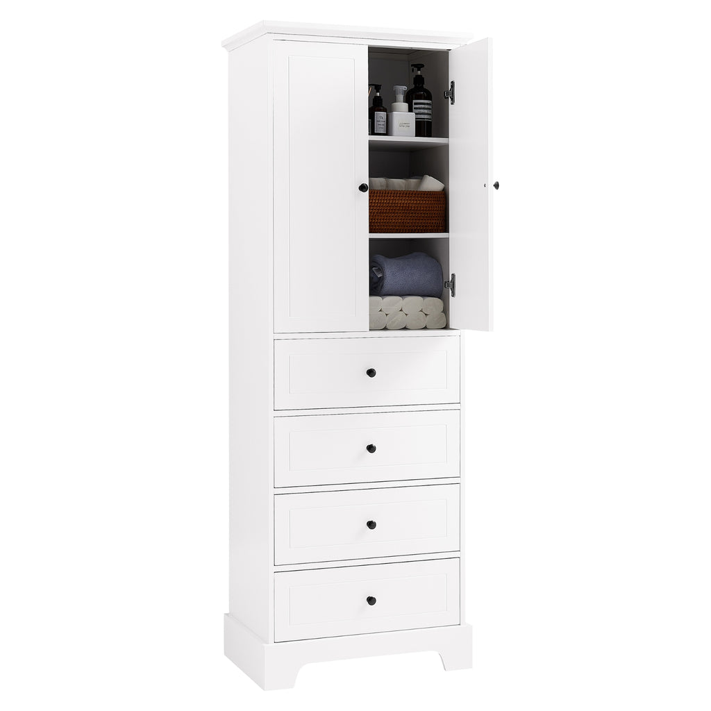 2-Door 4-Drawer Storage Cabinet, Adjustable Shelf MDF