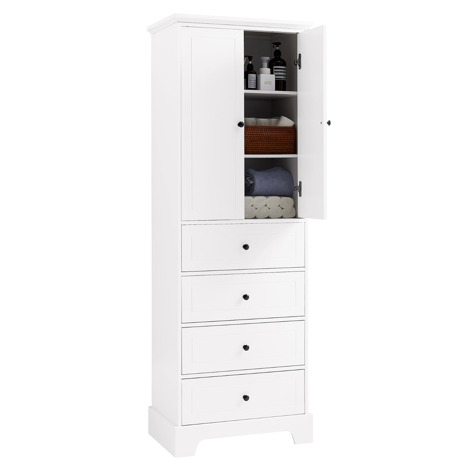 2-Door 4-Drawer Storage Cabinet, Adjustable Shelf MDF
