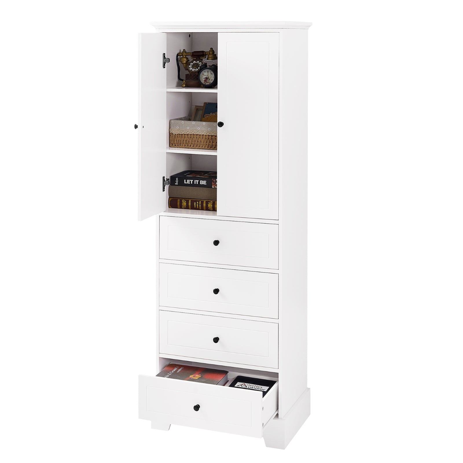 2-Door 4-Drawer Storage Cabinet, Adjustable Shelf MDF