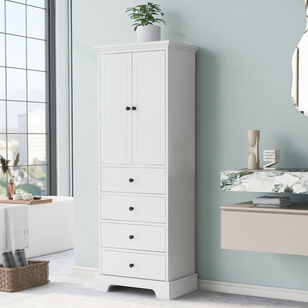 2-Door 4-Drawer Storage Cabinet, Adjustable Shelf MDF