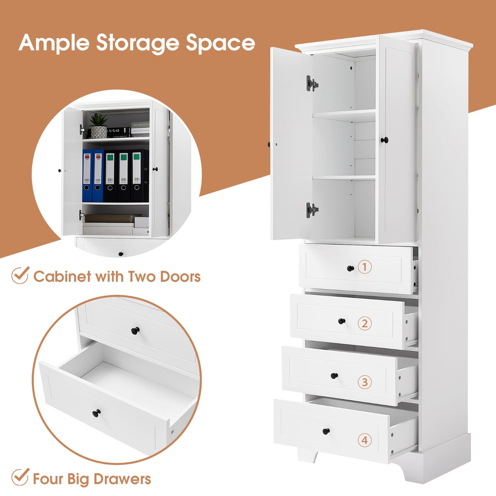 2-Door 4-Drawer Storage Cabinet, Adjustable Shelf MDF