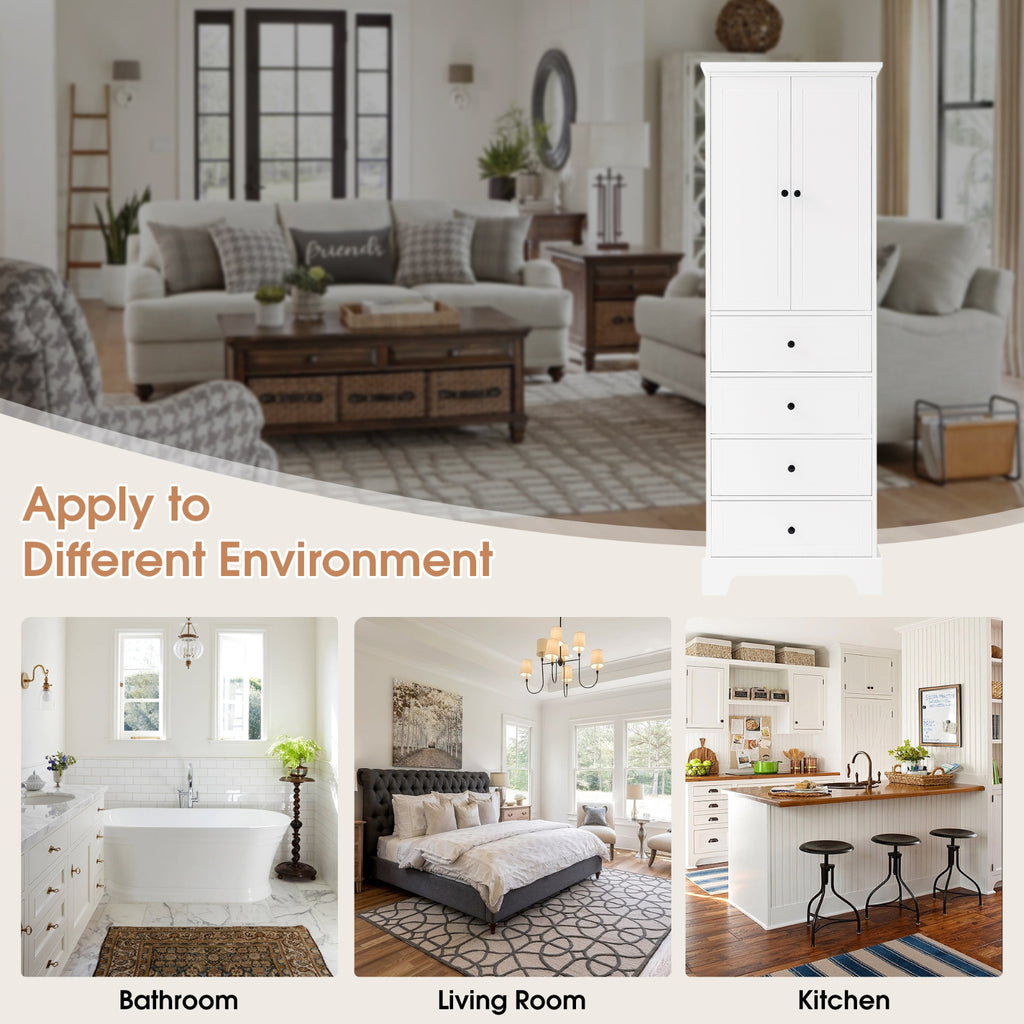 2-Door 4-Drawer Storage Cabinet, Adjustable Shelf MDF