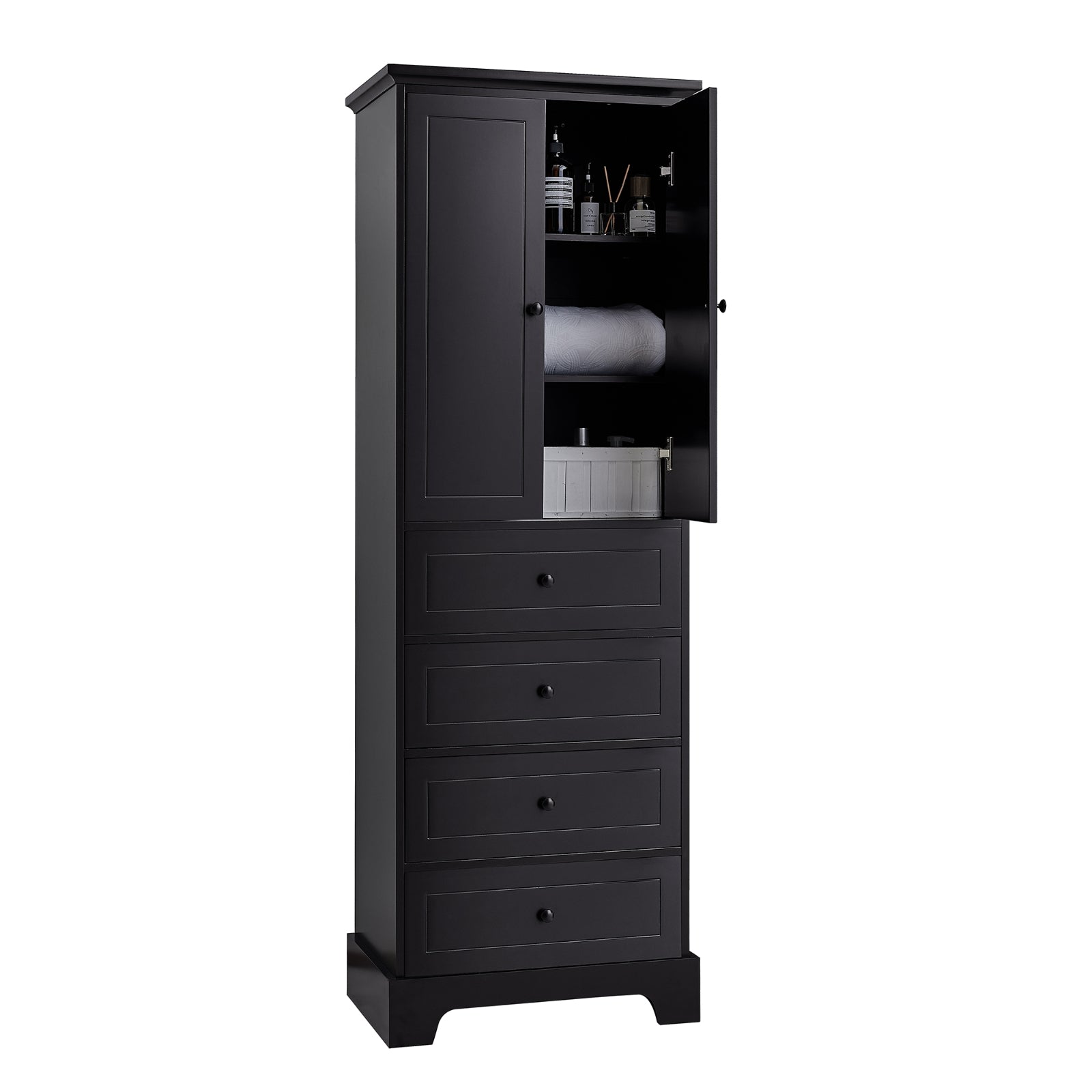 2-Door 4-Drawer Storage Cabinet, Adjustable Shelf MDF