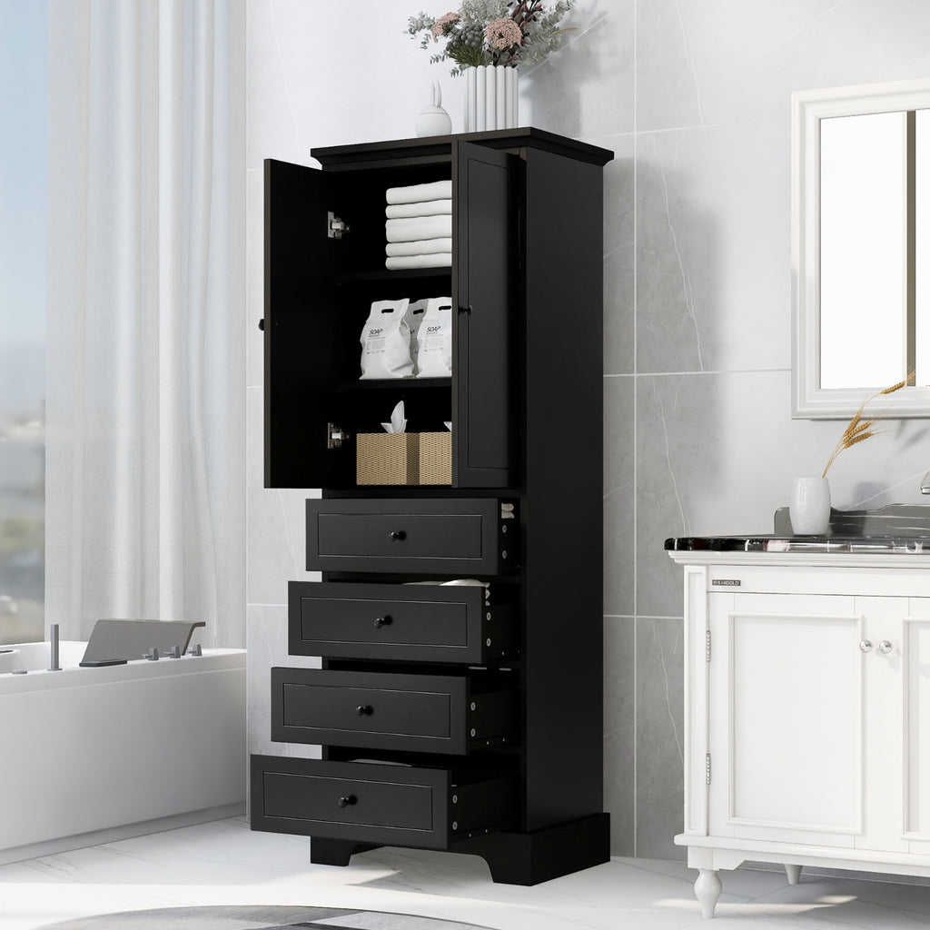 2-Door 4-Drawer Storage Cabinet, Adjustable Shelf MDF