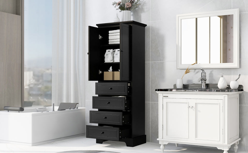 2-Door 4-Drawer Storage Cabinet, Adjustable Shelf MDF