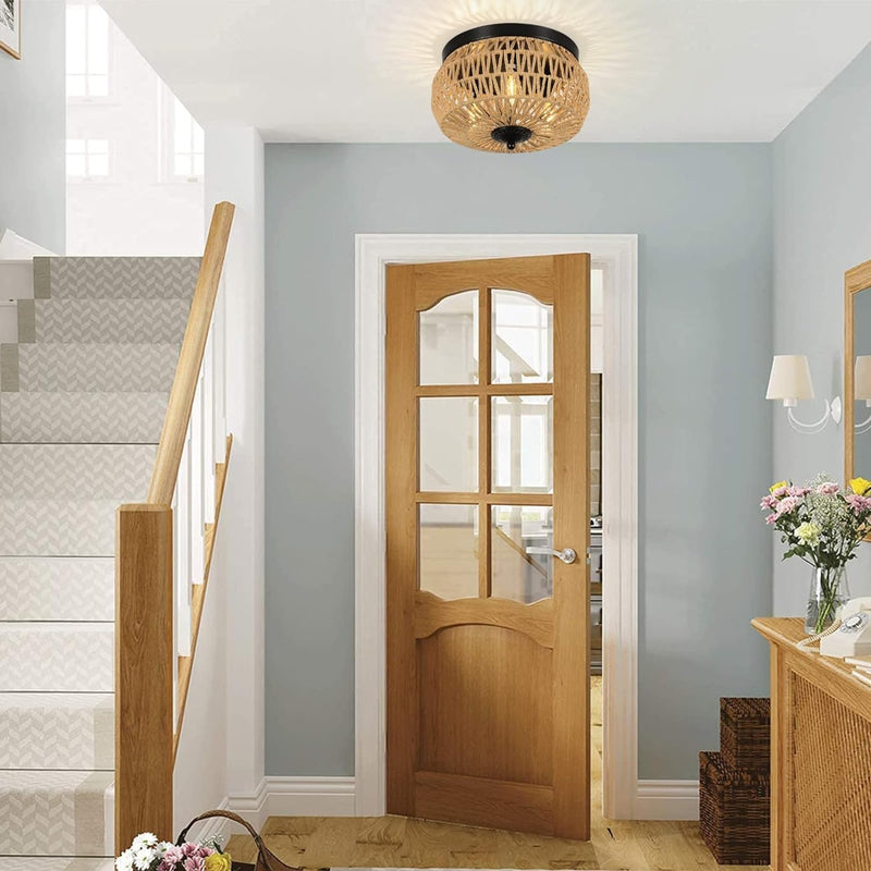 Rattan Flush Mount Ceiling Light for Bedroom & Kitchen