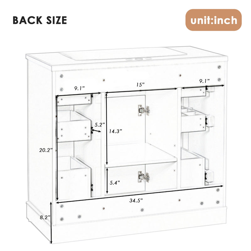 36 Inch Bathroom Vanity Base with Drawers, White
