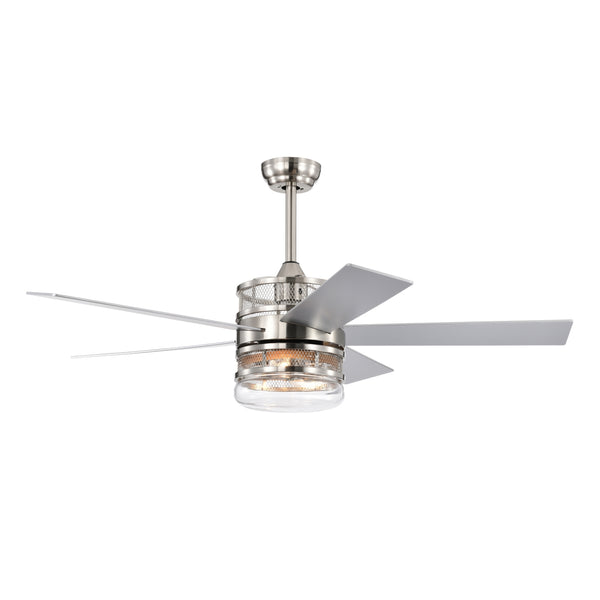 52" Ceiling Fan with Light & Crystal Shade, Nickel