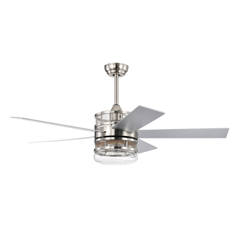 52" Ceiling Fan with Light & Crystal Shade, Nickel