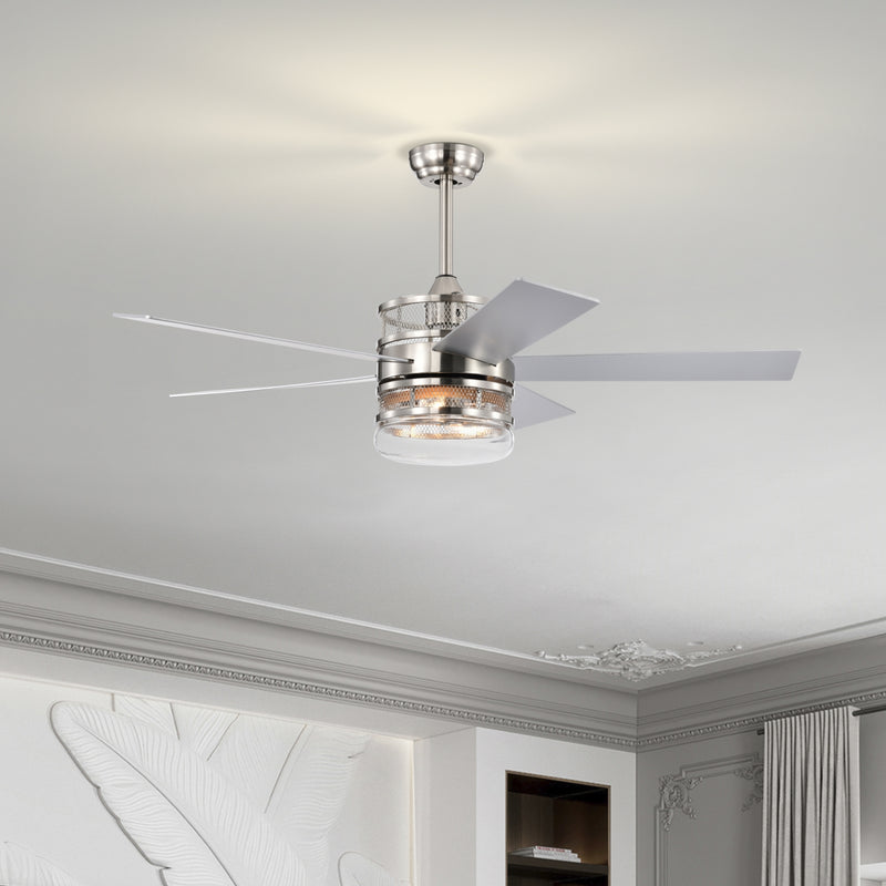 52" Ceiling Fan with Light & Crystal Shade, Nickel