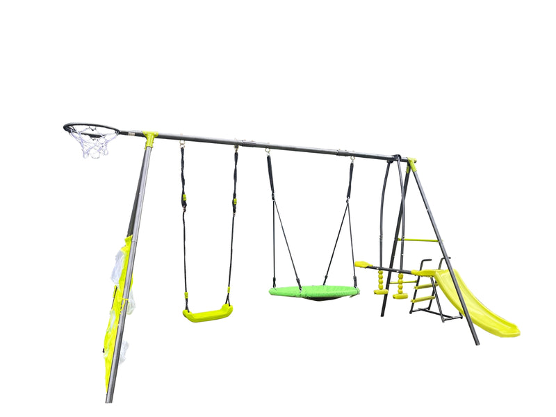 6-in-1 Outdoor Swing Set for Kids with Net Swing