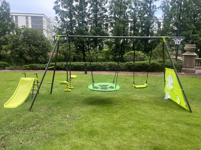 6-in-1 Outdoor Swing Set for Kids with Net Swing