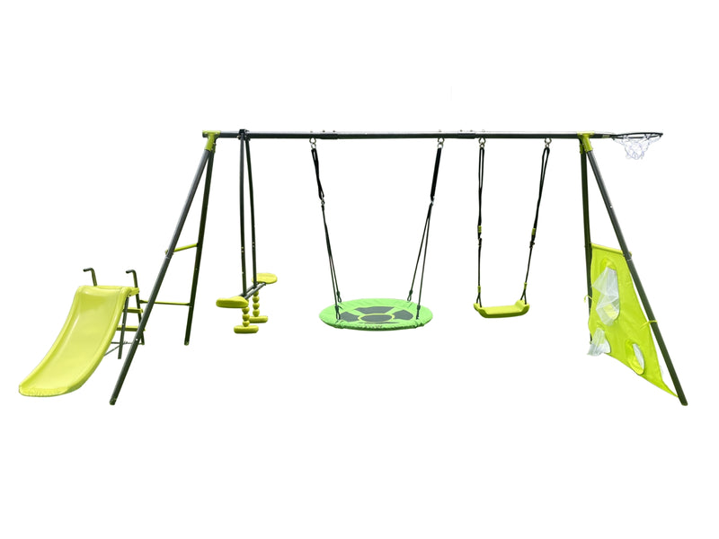 6-in-1 Outdoor Swing Set for Kids with Net Swing
