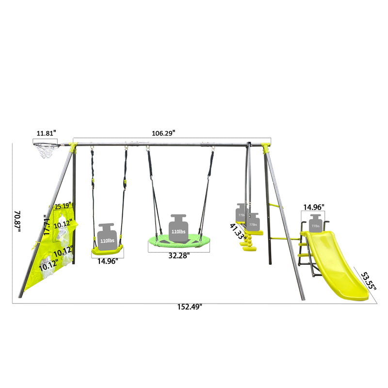6-in-1 Outdoor Swing Set for Kids with Net Swing
