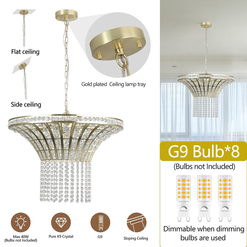 Luxury Crystal Waterfall Chandelier, 8-Light Modern