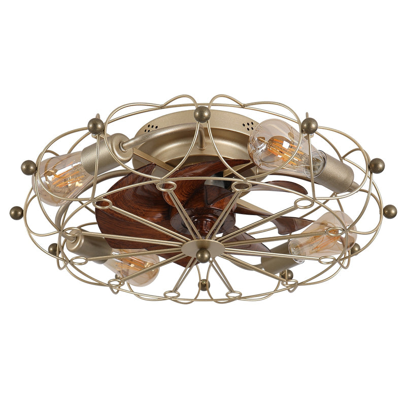 Low Profile Caged Ceiling Fan with Lights & Remote, Modern Industrial Style