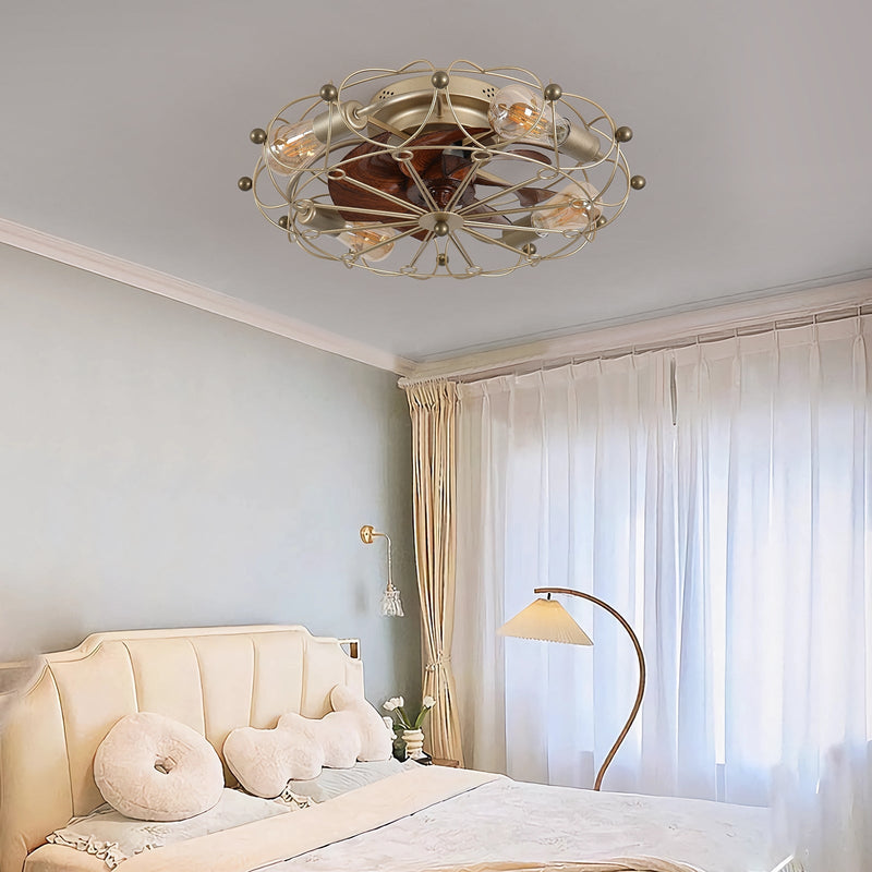 Low Profile Caged Ceiling Fan with Lights & Remote, Modern Industrial Style