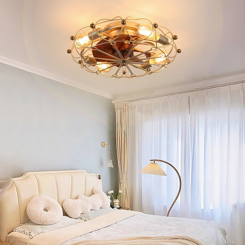 Low Profile Caged Ceiling Fan with Lights & Remote, Modern Industrial Style