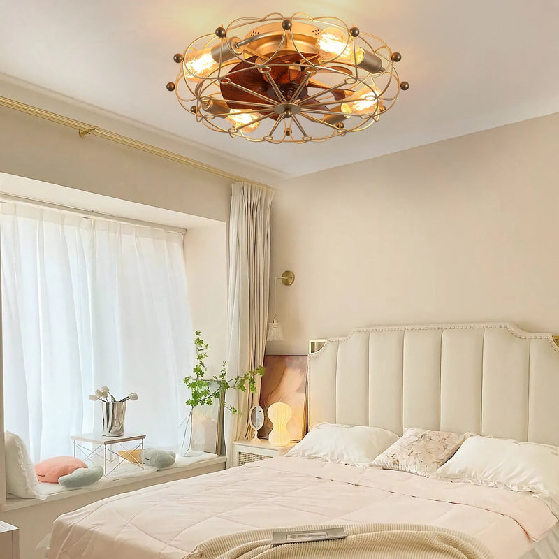 Low Profile Caged Ceiling Fan with Lights & Remote, Modern Industrial Style