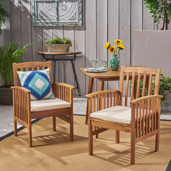 Acacia Wood Patio Chairs with Water-Resistant Cushions
