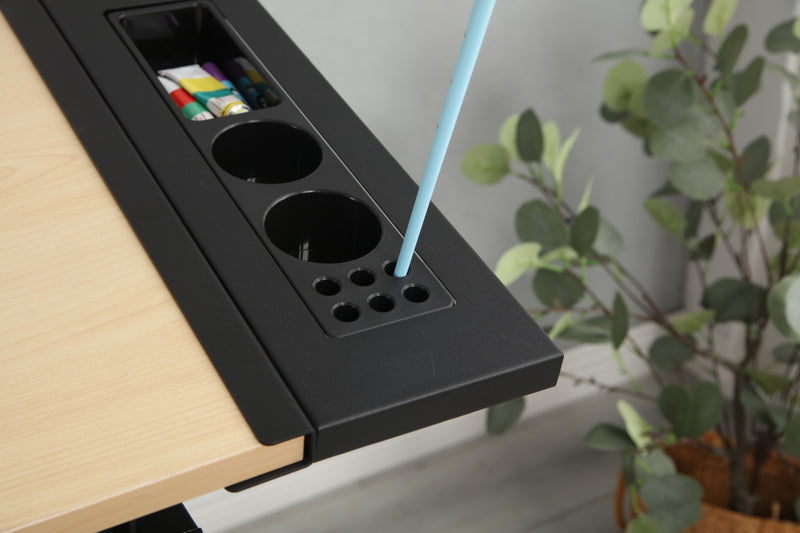 Adjustable Wood Drawing Desk with Storage & Stool
