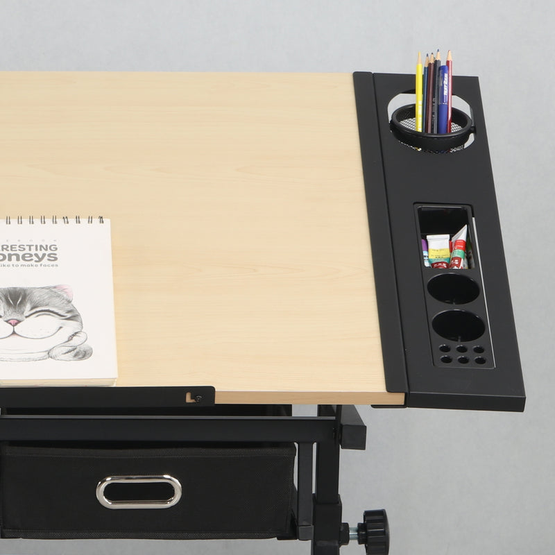 Adjustable Wood Drawing Desk with Storage & Stool