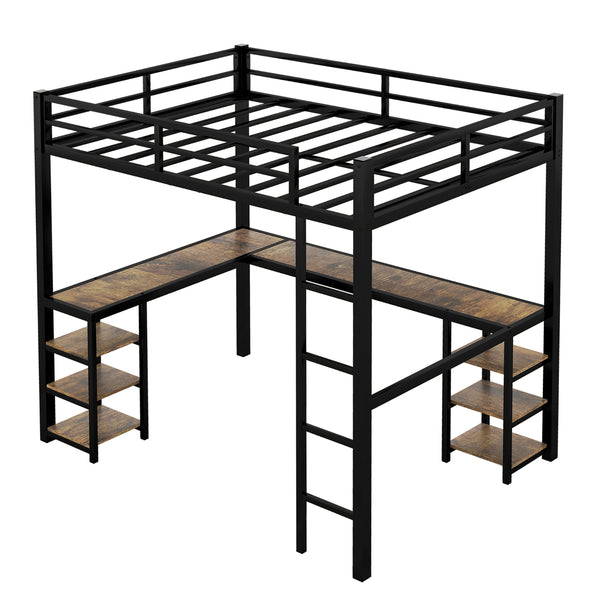 Full Metal Loft Bed with Desk, Shelves & Ladder