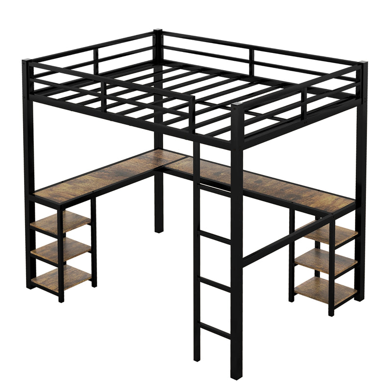 Full Metal Loft Bed with Desk, Shelves & Ladder