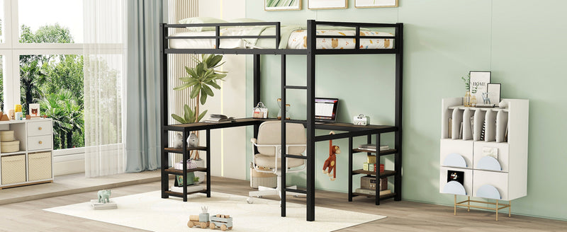 Full Metal Loft Bed with Desk, Shelves & Ladder