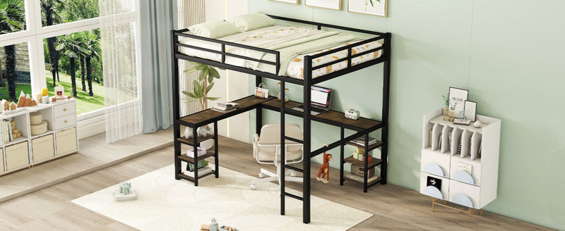 Full Metal Loft Bed with Desk, Shelves & Ladder