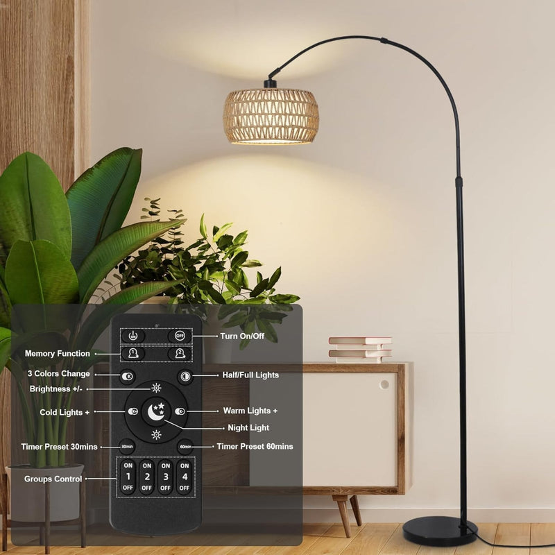 Arc Floor Lamp with 3 Color Temperatures & Remote Control