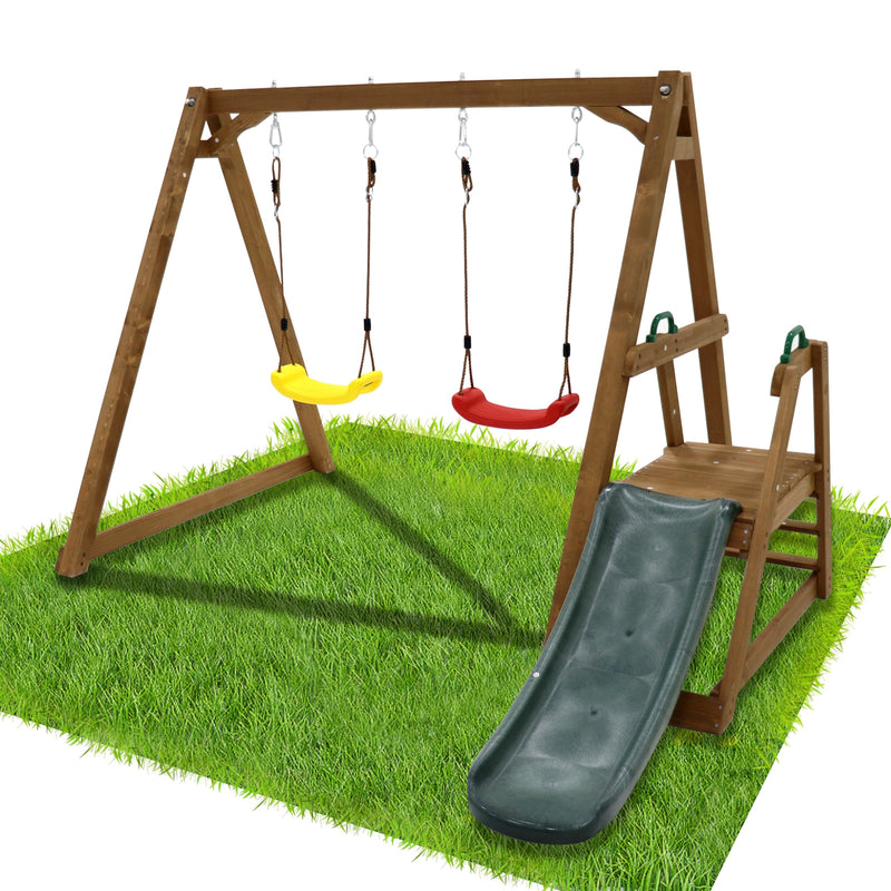 Backyard Wooden Swing Set with Slide for Kids