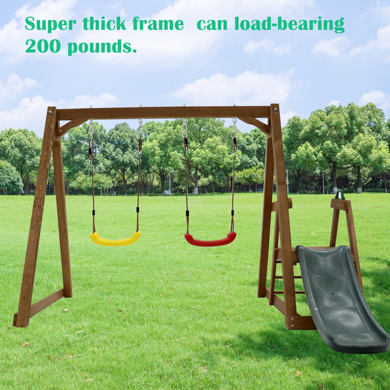 Backyard Wooden Swing Set with Slide for Kids