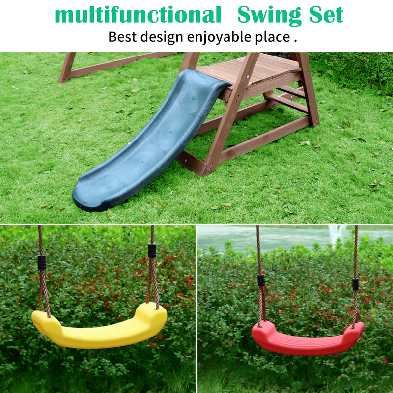 Backyard Wooden Swing Set with Slide for Kids