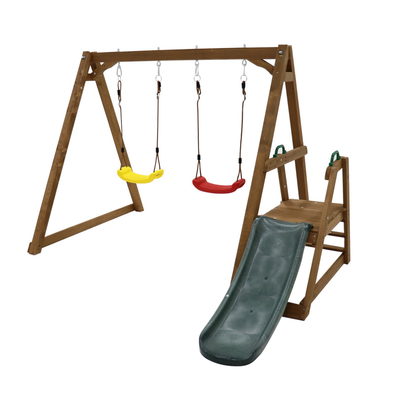 Backyard Wooden Swing Set with Slide for Kids