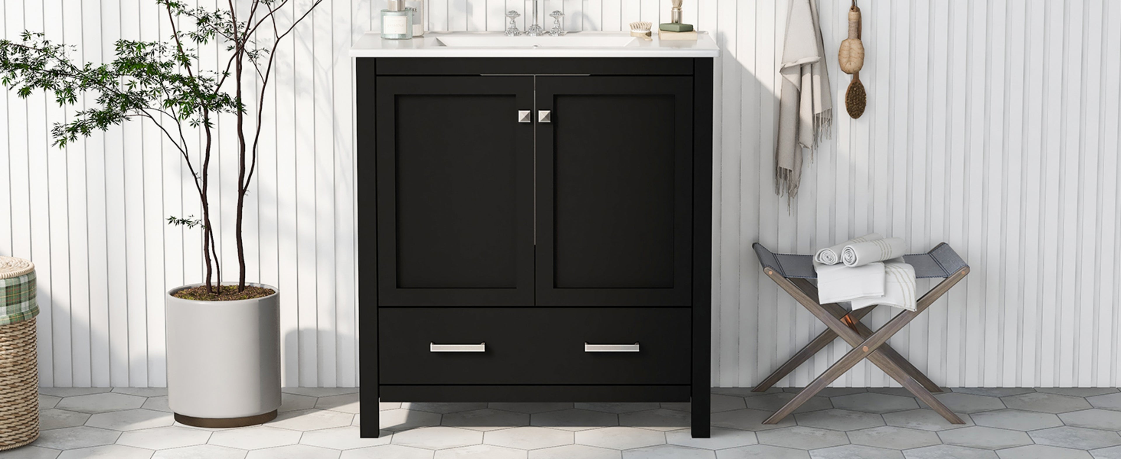 30" Black Bathroom Vanity with Sink & Storage Cabinet