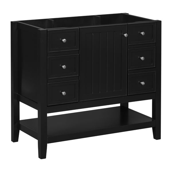 36" Black Bathroom Vanity Cabinet with 3 Drawers, Base Only