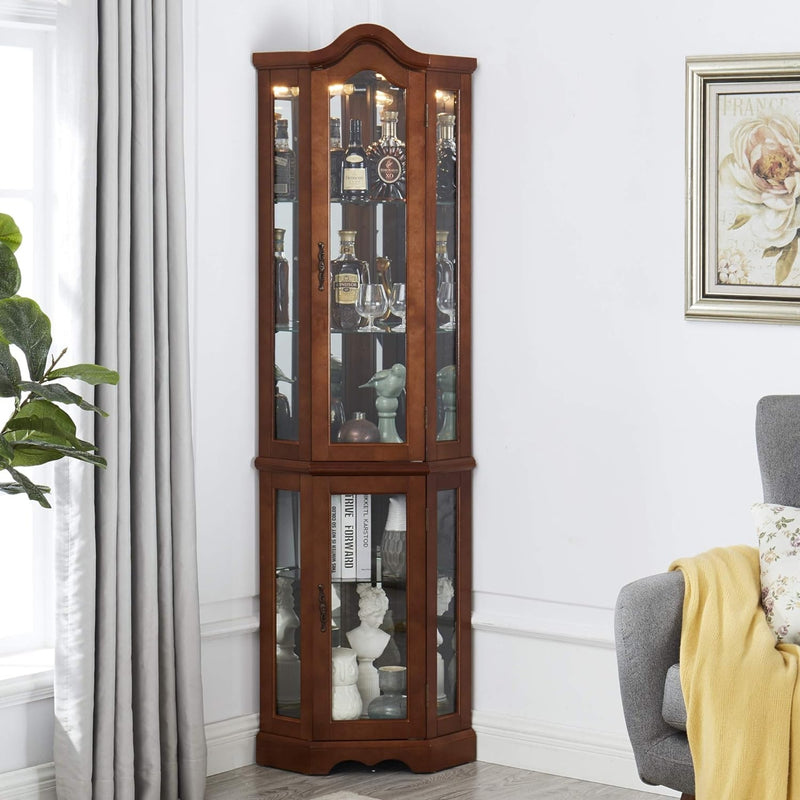 Corner Curio Cabinet with Lights & Glass Shelves