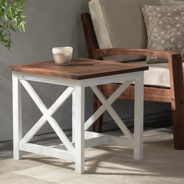 Cottage Style Acacia Wood Side Table for Living Room