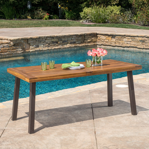 Teak Acacia Wood Industrial Dining Table