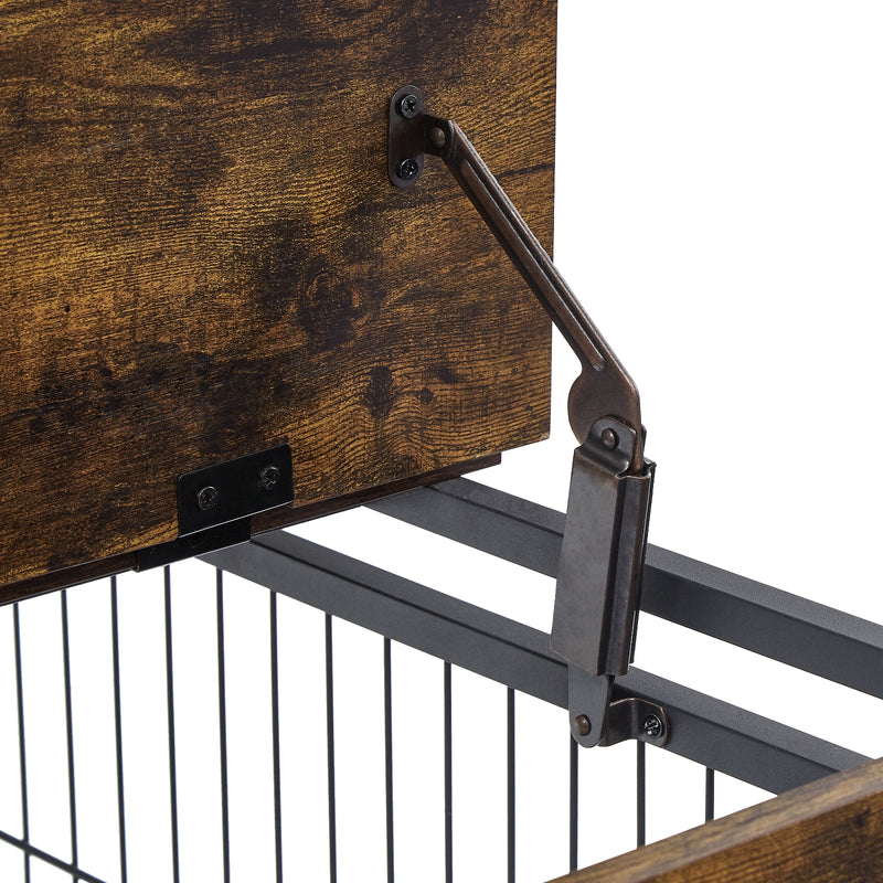 Rustic Brown Dog Crate Side Table with Wheels & Lift Top