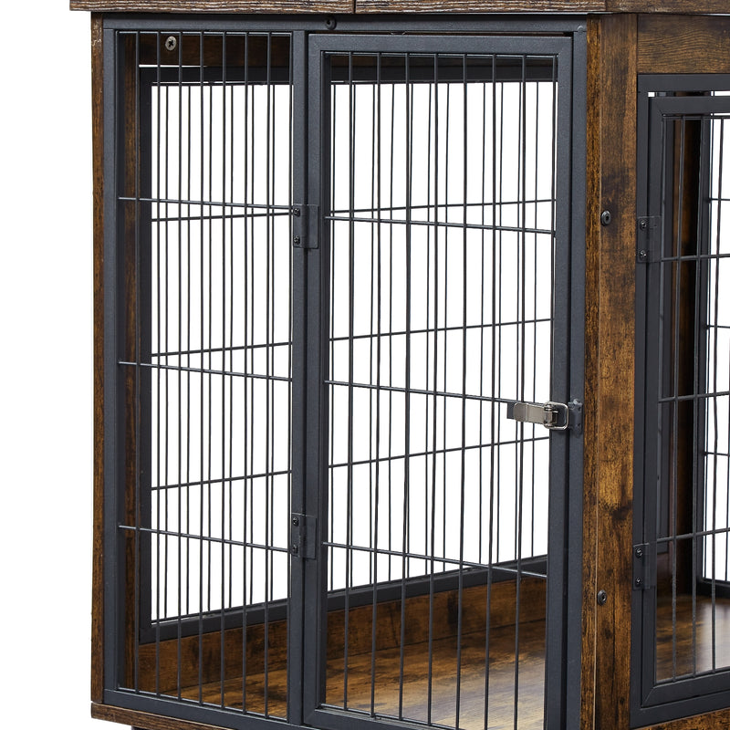 Rustic Brown Dog Crate Side Table with Wheels & Lift Top