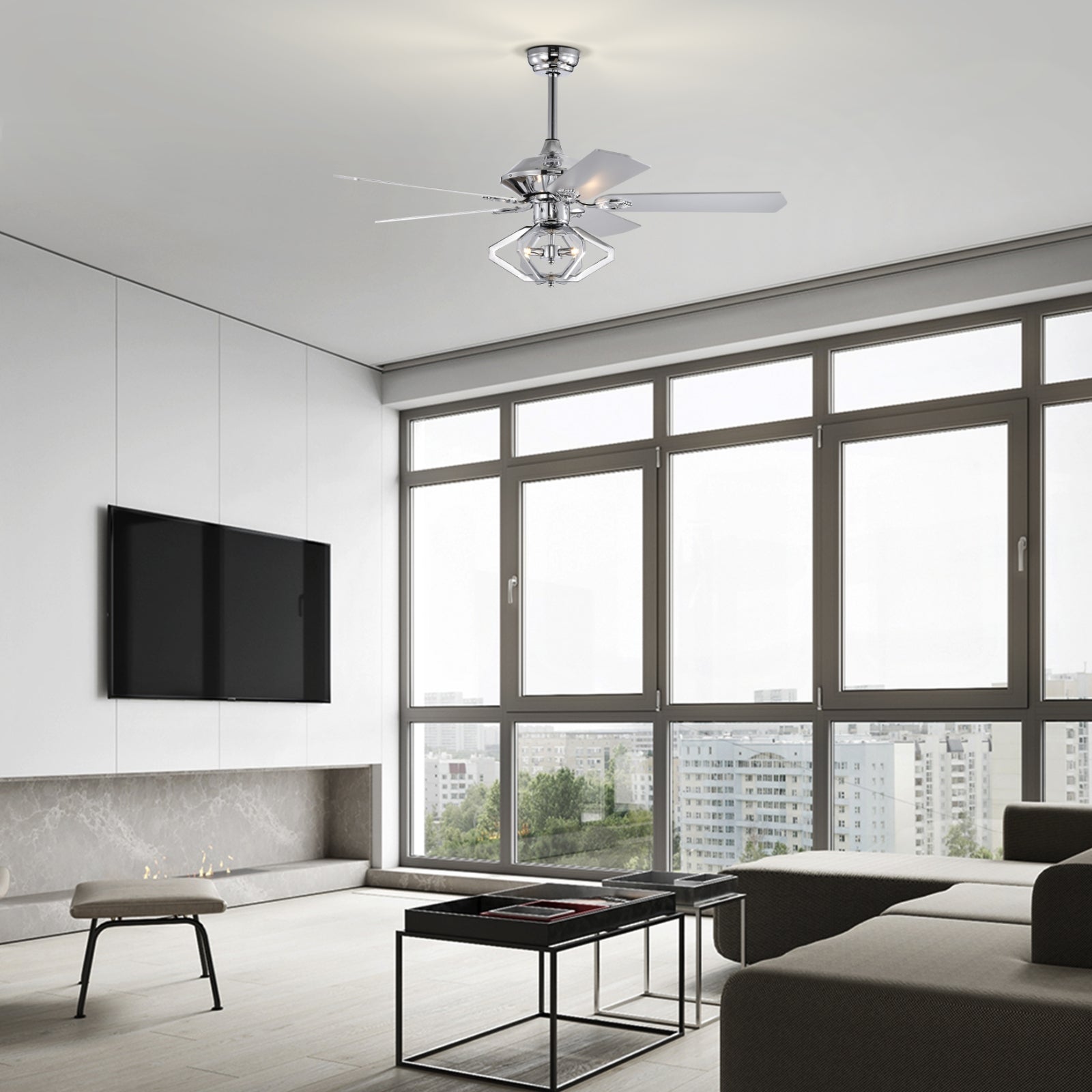 52" Dual Wood 5-Blade Crystal Ceiling Fan with Remote Control