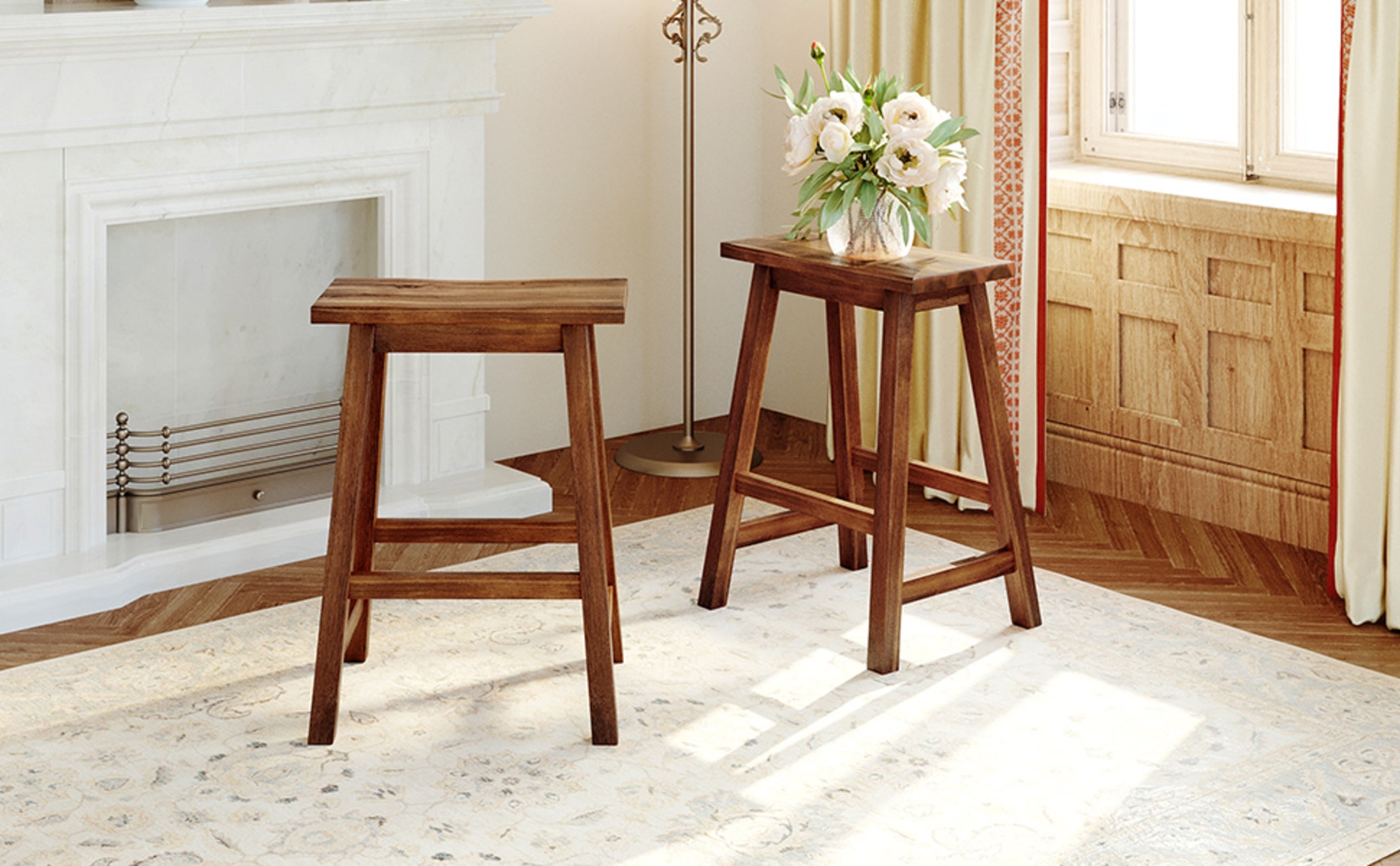 Farmhouse Counter Height Bar Stools, Set of 2, Walnut