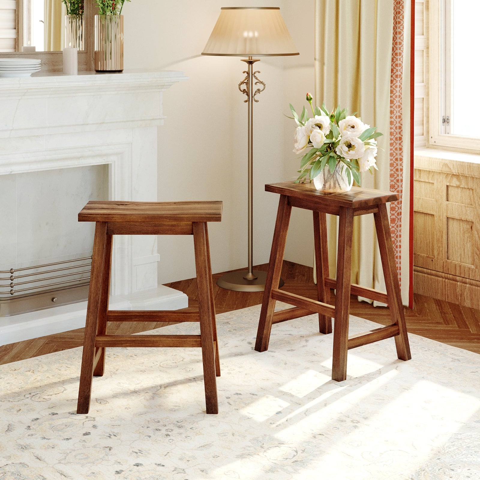 Farmhouse Counter Height Bar Stools, Set of 2, Walnut