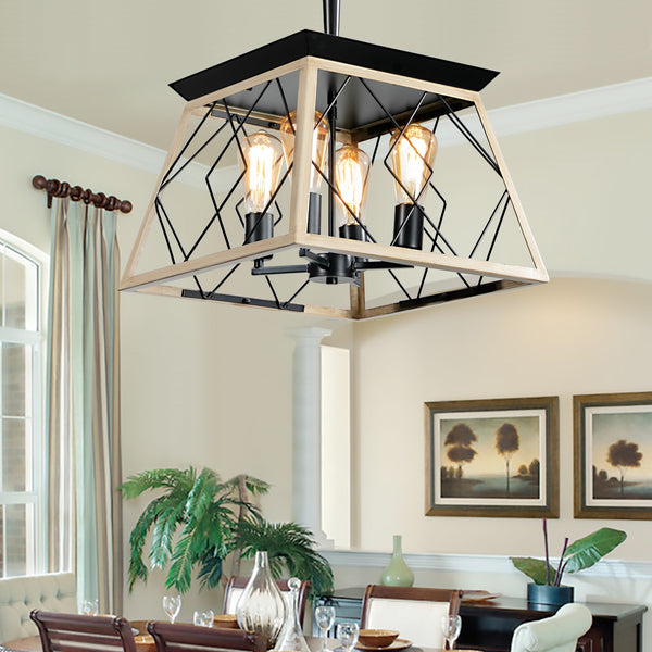 4-Light Farmhouse Chandelier for Dining Room – Rustic Ceiling Light