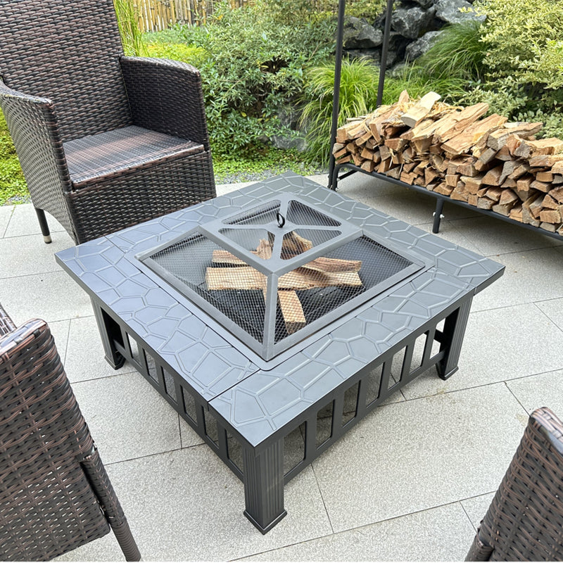 32in Square Fire Pit Table for Backyard & Patio