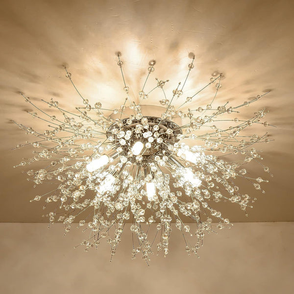 Modern Gold Crystal Sputnik Ceiling Light, LED Flush Mount Lamp