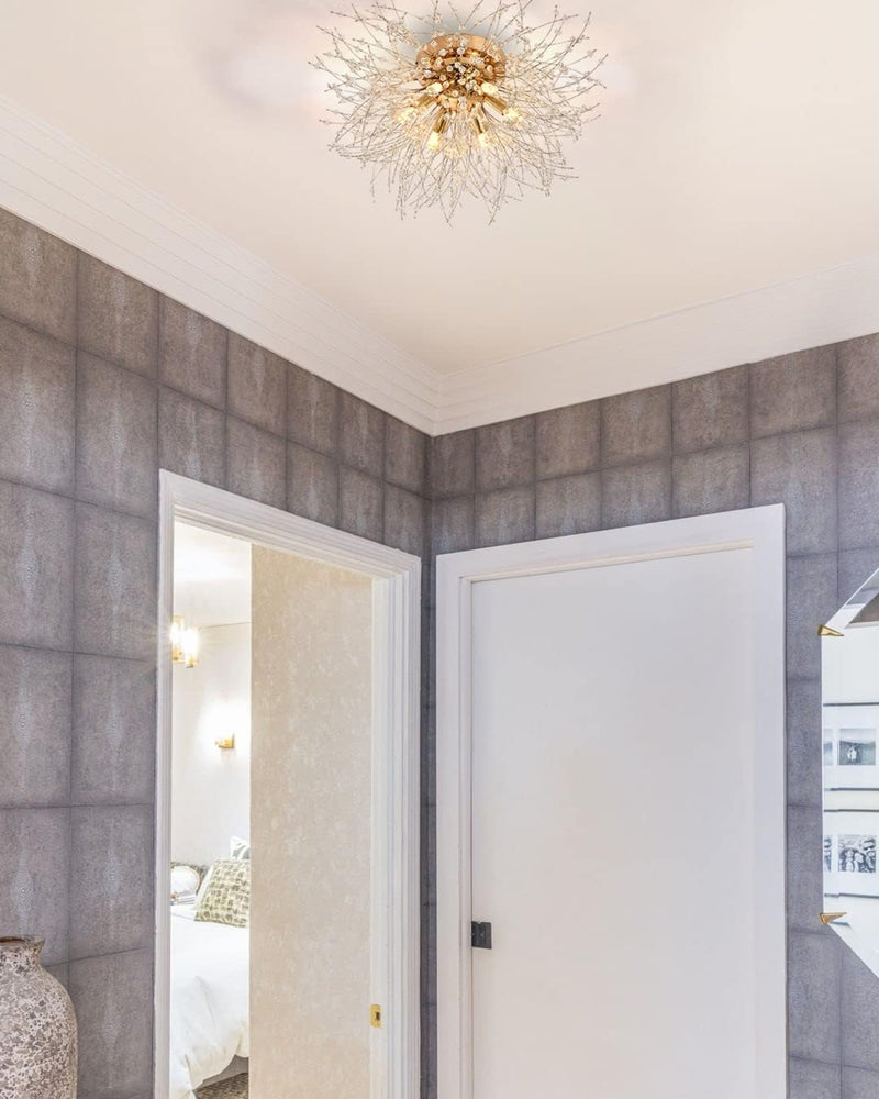 Modern Gold Crystal Sputnik Ceiling Light, LED Flush Mount Lamp